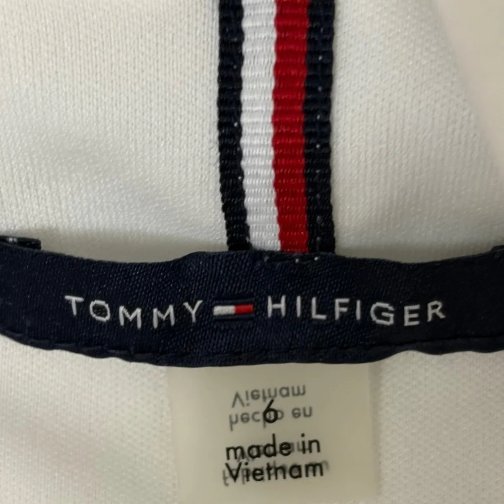 Tommy Hilfiger Fit & Flare Dress‎ 6 White Womens Gold Button Mock Neck Excellent
